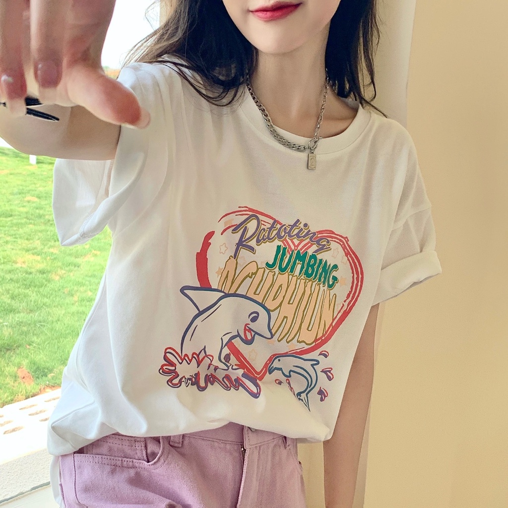 NRVP Áo Thun Cotton Tay Ngắn Cổ Tròn Màu Trơn Thời Trang Dành Cho Nữ