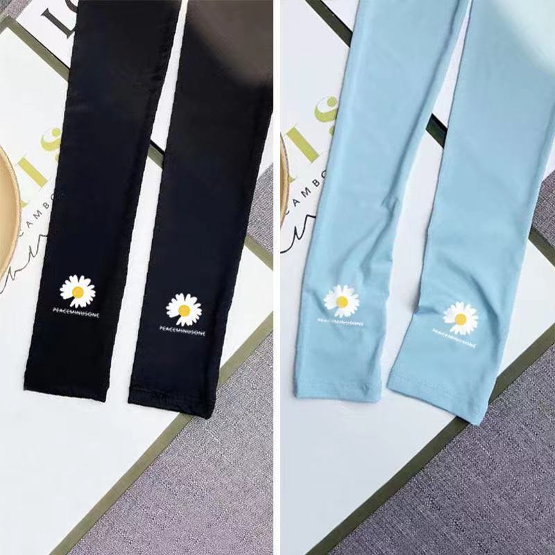 Găng Tay Dài Bằng Lụa Lạnh Chống Tia Uv Thoáng Khí In Họa Tiết Hoa Cúc Nhỏ Phong Cách Mới Cho Nam Nữ