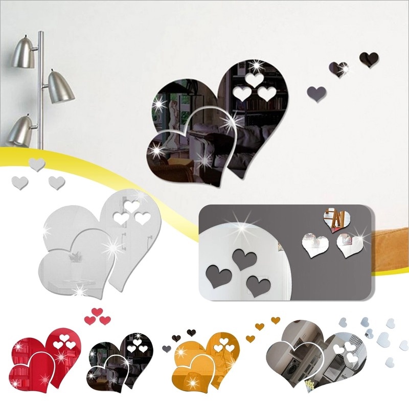 Miếng Dán Tường Mặt Gương Hình Trái Tim Phản Quang Chống Thấm Nước Độc Đáo Trang Trí Nhà Tắm/ Nhà Cửa DIY