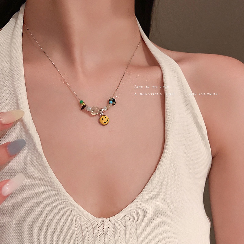 Dây Chuyền Mặt Cười Đính Đá Nhiều Màu Sắc Phong Cách Hàn Quốc Thời Trang 19A1174