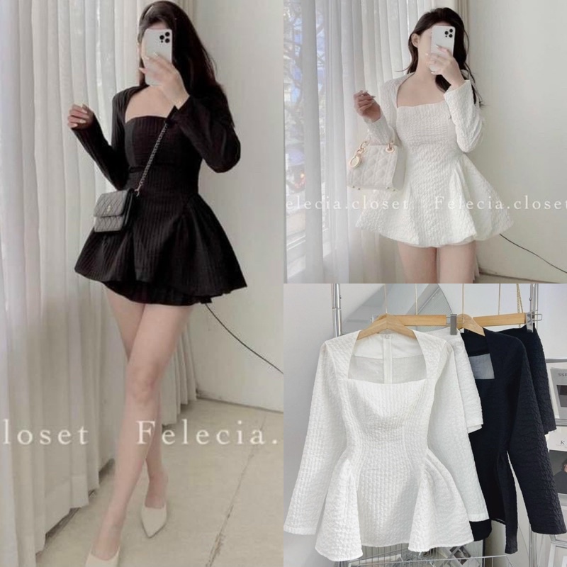 Set áo tay dài + quần short ngắn trắng/đen cao cấp, bộ thời trang kín đáo thanh lịch quyến rũ sang trọng đi chơi dự tiệc