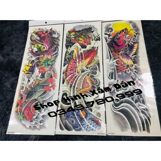 Hình Xăm Dán Kín Tay - Kín Chân Cá Chép hóa rồng - ảnh thật tại shop