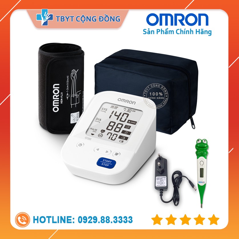 Máy đo huyết áp tự động Omron HEM-7156-A (Có Adapter) + Tặng kèm nhiệt kế điện tử đầu mềm Medilife (hình thú ngẫu nhiên)