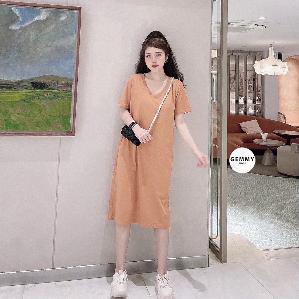 Váy xuông dài, Đầm suông dài chất cotton Gemmy House cổ tim trơn | BigBuy360 - bigbuy360.vn