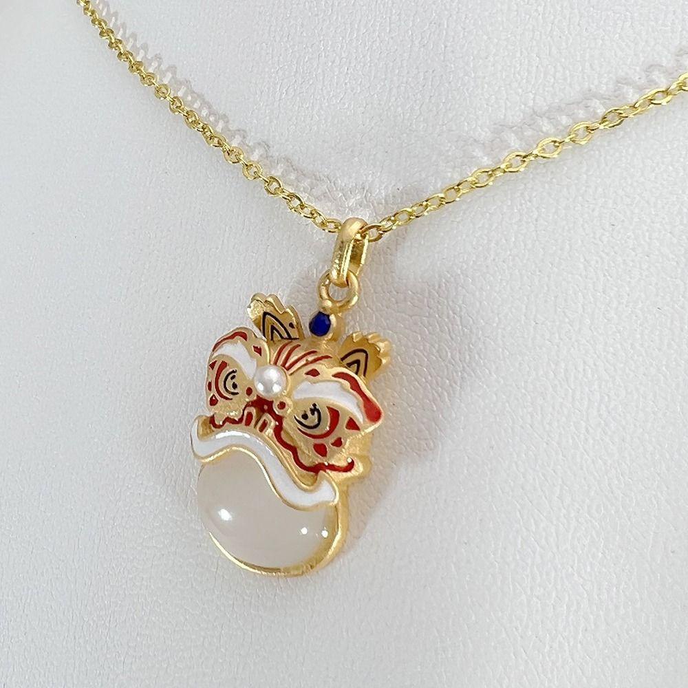 MXGOODS Vòng cổ Mặt Sư Tử Tráng Men Phong Cách Retro