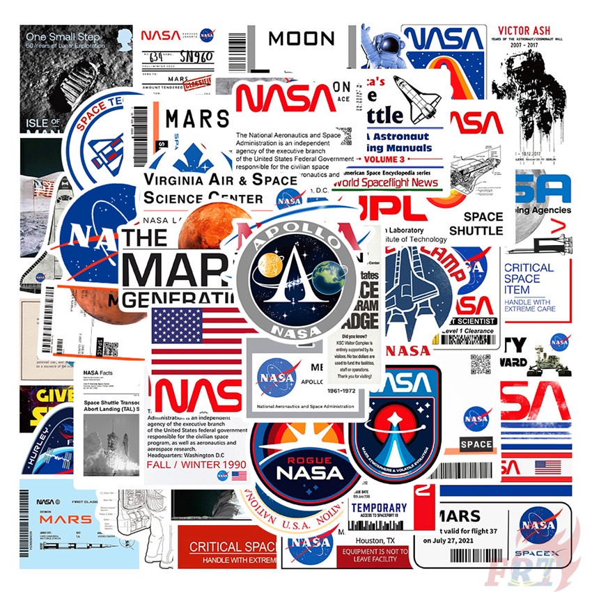❉ Miếng Dán Hình Logo NASA ❉ Bộ 50 Miếng Dán Chống Thấm Nước Họa Tiết Thời Trang Dùng Trang Trí