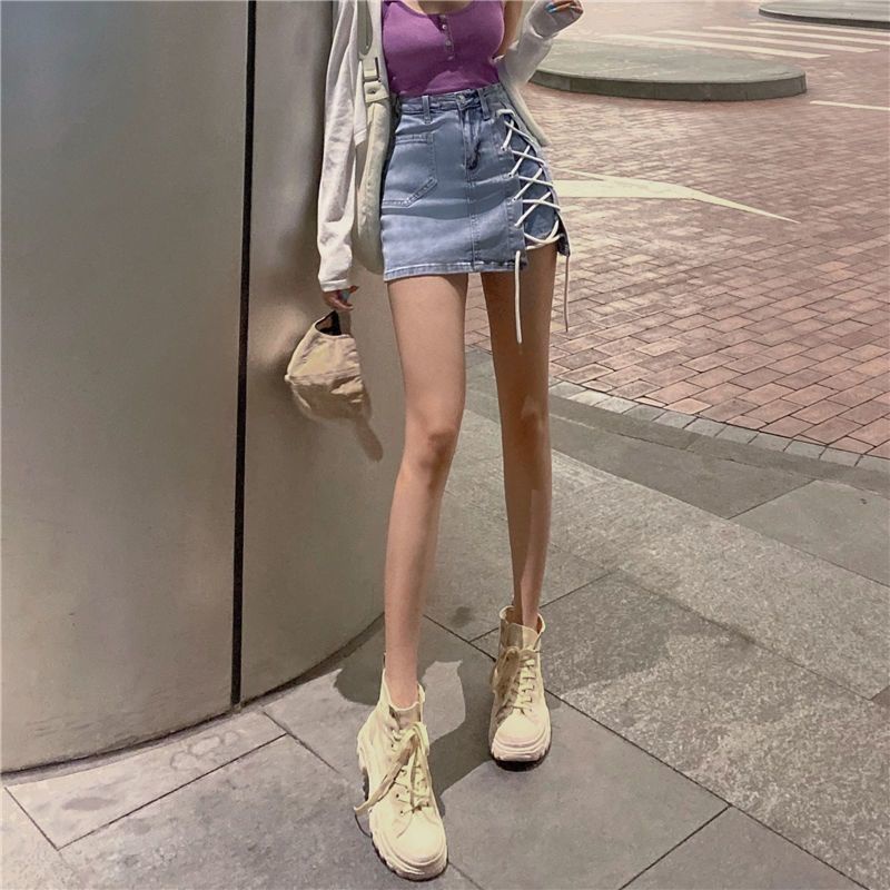 Chân Váy Jeans Lưng Cao Xẻ Tà Thời Trang Dành Cho Nữ