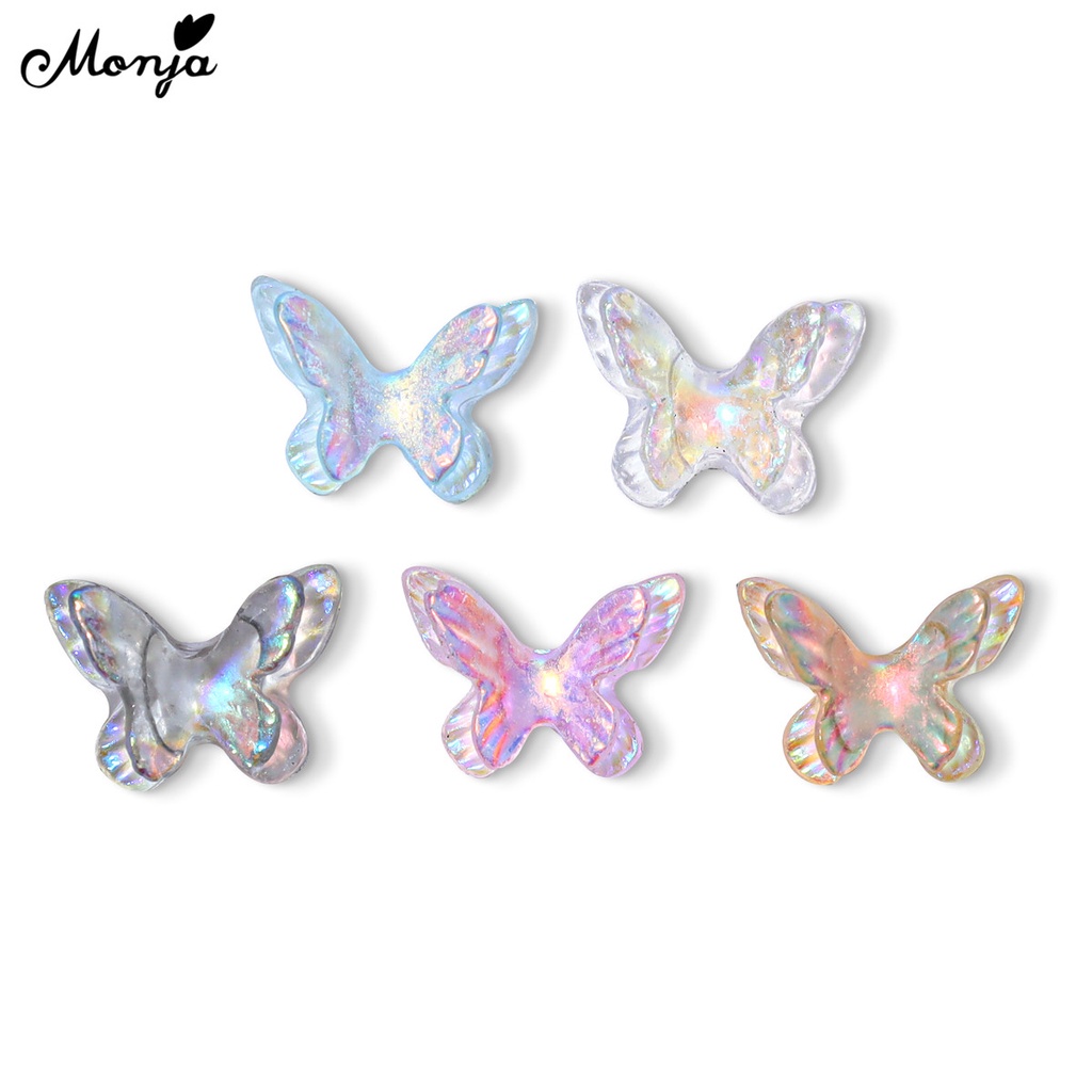 Set 5 phụ kiện dán trang trí móng tay nghệ thuật MONJA kiểu dáng bươm bướm 3D nhiều màu sắc thời trang