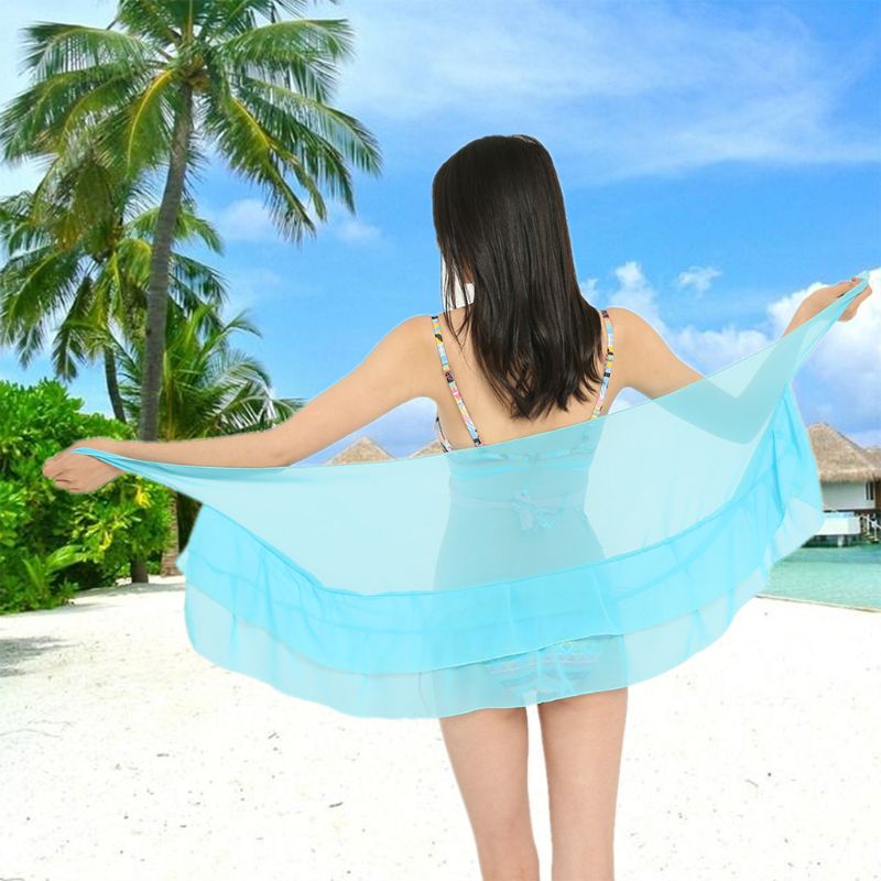 Khăn Choàng Bikini Che Nắng Hai Lớp Vải Voan Viền Bèo Dễ Thương Đa Năng