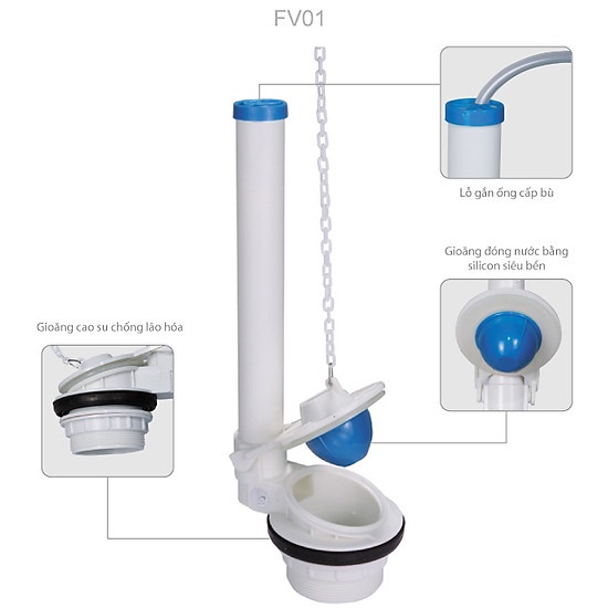 Bộ xả bồn cầu 1 nút nhấn loại tốt Hùng Anh VS0103