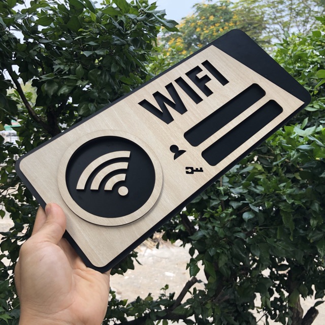 Bảng gỗ khắc tên thông tin wifi TW03 10x20cm mẫu mới