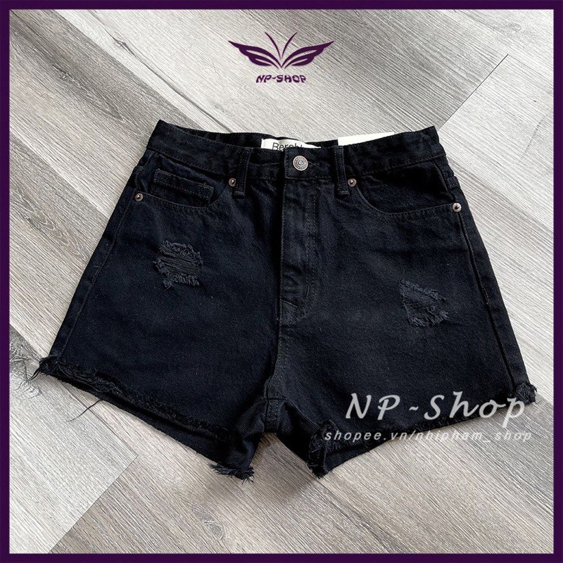 Quần short jean nữ⚡️ quần đùi bò màu đen kiểu rách lai tua rua Nhipham shop