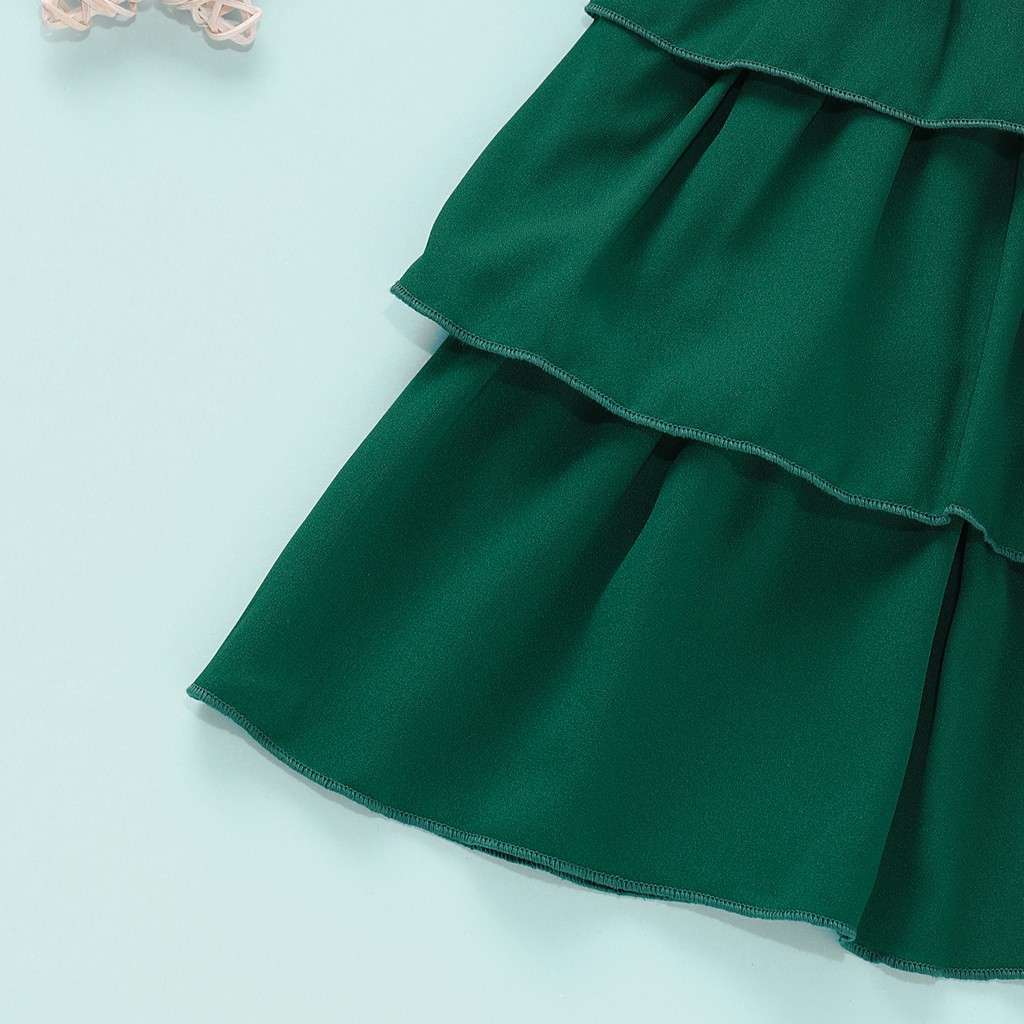 Đầm hai dây Tutu Mikrdoo màu xanh lá thời trang dự tiệc mùa hè cho bé gái 1-6 tuổi