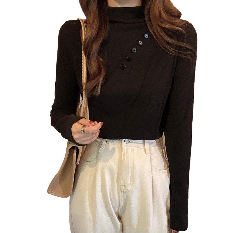 NRVP Áo Cổ Lọ Hai Mặt Ôm Dáng Phối Nút Thời Trang Mùa Đông 2021 Cho Nữ