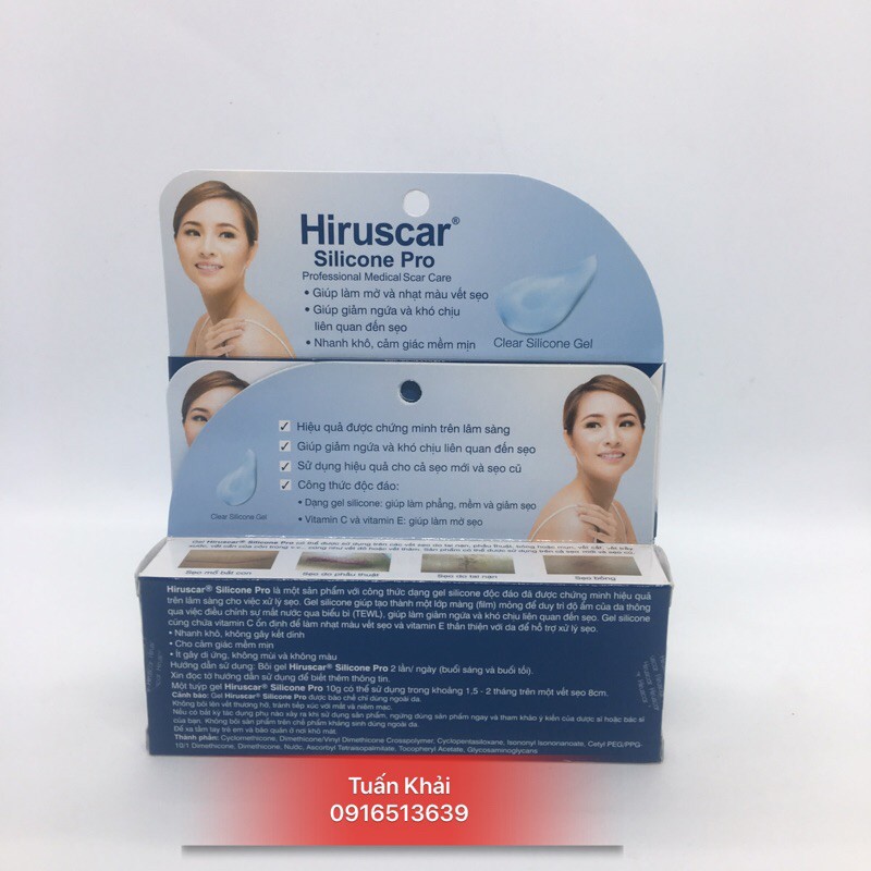 HIRUSCAR SILICONE PRO- GEL GIẢM SẸO LỒI, SẸO LÕM, SẸO TO PHÌ ĐẠI SAU PHẪU THUẬT TUÝP 4g/10g