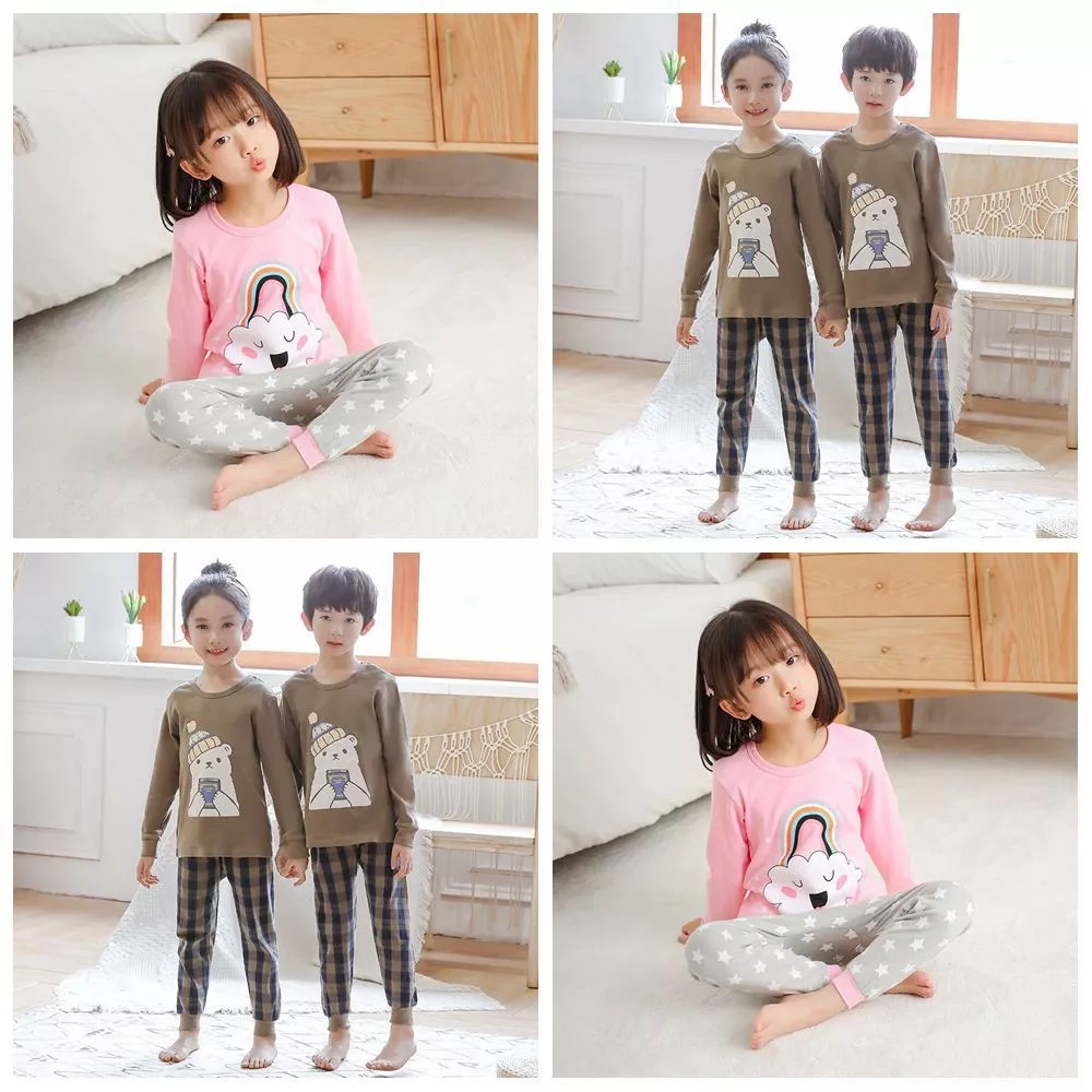 3-15Yrs Kids Sleepwear Cotton Clothes Boy Girls Pajamas Soft Long Sleeve Top+Pants Homewear Set