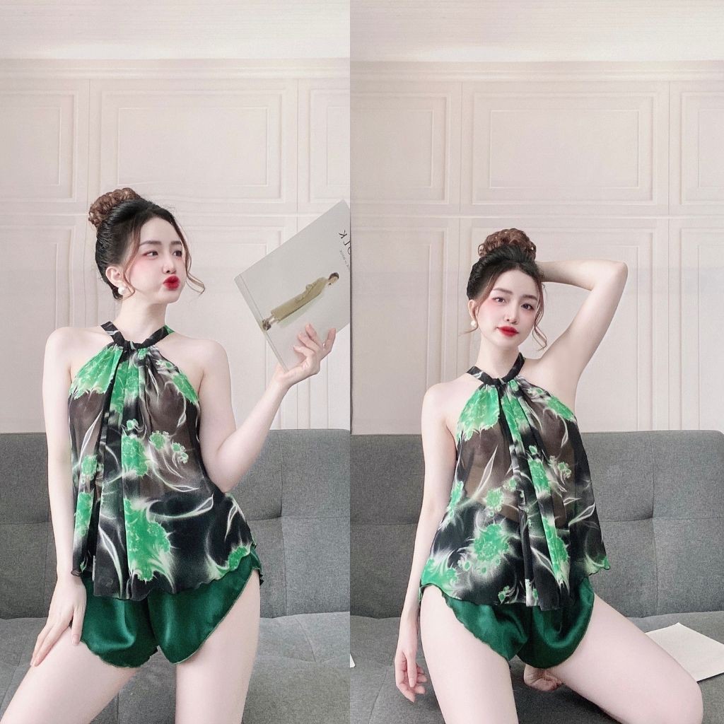 Đồ ngủ nữ❣️FREE SHIP❣️Đồ ngủ sexy BIGSIZE lụa Chiffon phối Satin cao cấp mềm mại xinh xắn <72KG