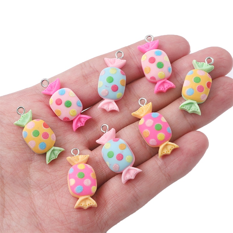 6 Mặt dây hình viên kẹo nhiều màu làm khuyên tai móc khóa trang sức DIY