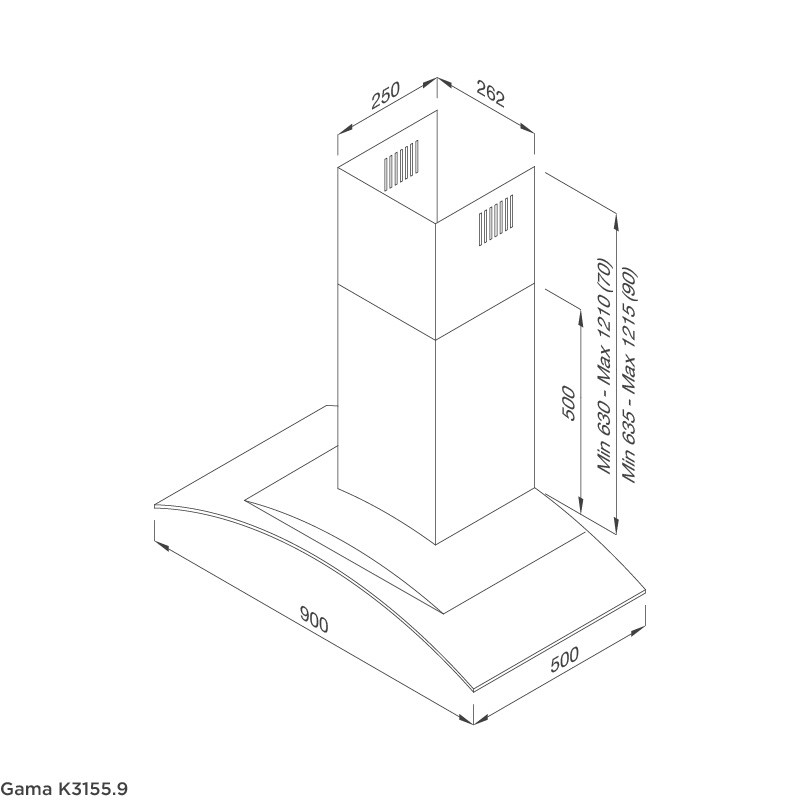 MÁY HÚT KHÓI ÁP TƯỜNG KIẾNG CONG MALLOCA Gama K3155.9 (90cm)