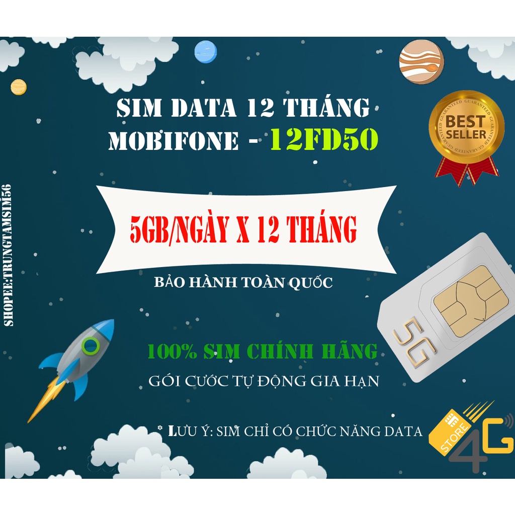 Sim VIP12FD50S Mobifone - Miễn phí 5Gb/ngày trọn gói 12 tháng không nạp tiền - Bao Hành trọn đời