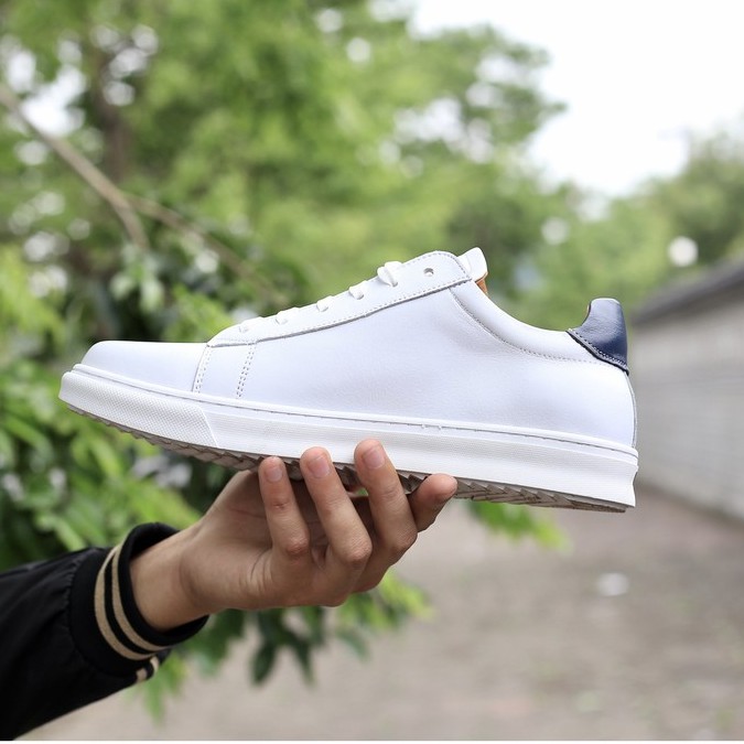 Giày Sneaker nam da thật Manlio Legat màu trắng gót phối đen G7151-W