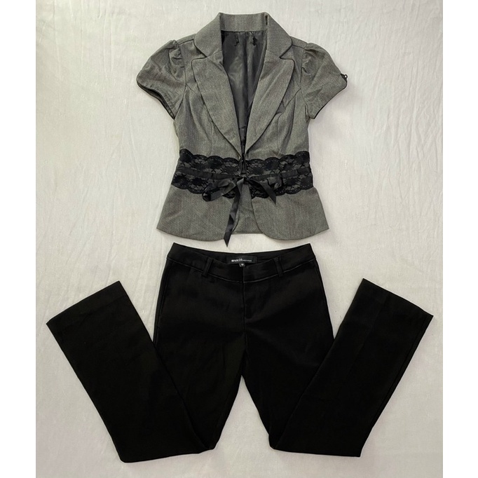 Bộ vest áo vest xám phối ren và quần dài đen Ninomaxx (Size L) - Thanh lý vnxk