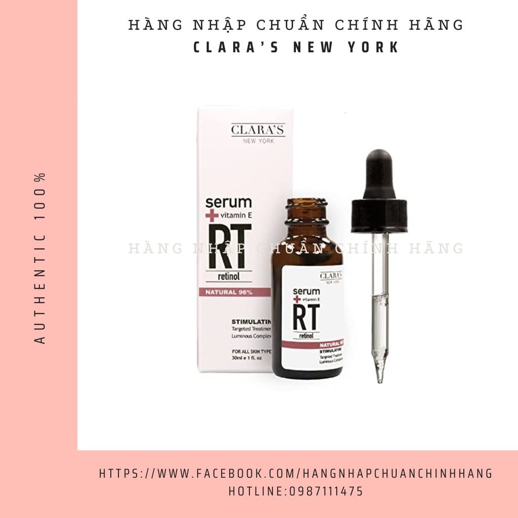 Serum cấp ẩm, chống lão hoá Clara's New York Stimulating Retinol Facial Serum 30ml