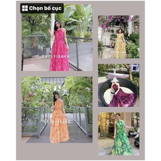 Đầm Maxi Cổ Yếm, Váy Maxi Đi Biển V136, Chất Voan Mềm Mướt, Họa Tiết Hoa Vàng, Hồng, Cam, Tím, Xanh Siêu Hack Dáng