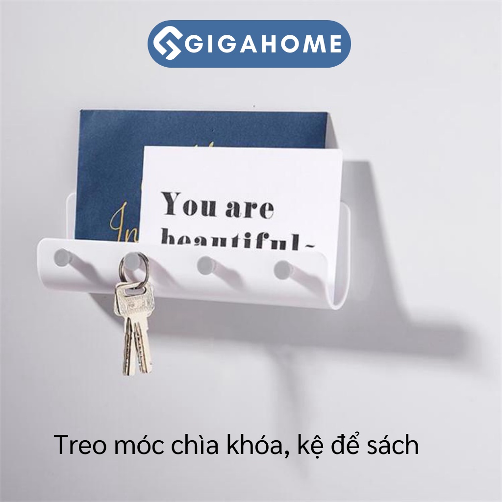 Kệ Để Đồ Dán Tường Kèm 4 Móc GIGAHOME Trang Trí Nhà Cửa Decor 8336