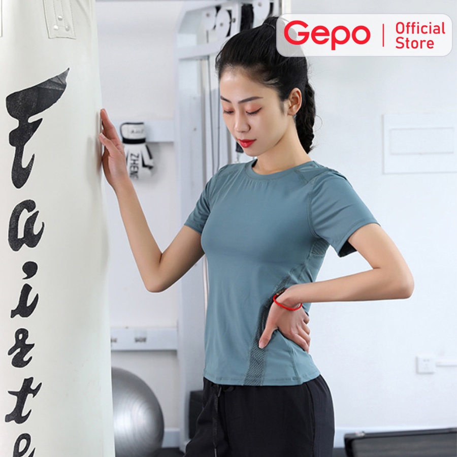 Áo thun cộc tay tập gym yoga nữ vải co giãn 4 chiều mềm mịn thấm hút mồ hôi GEPO GP207