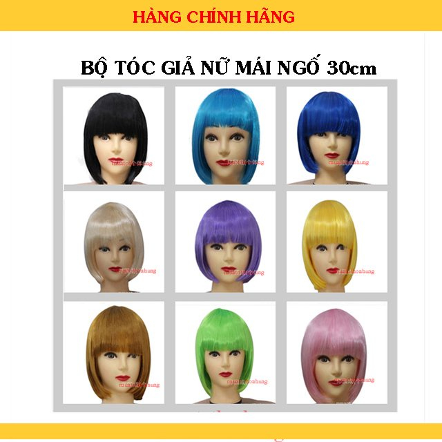Tóc Giả Mái Ngố Nữ Ngắn 30cm Tóc Cosplay Nhiều Màu