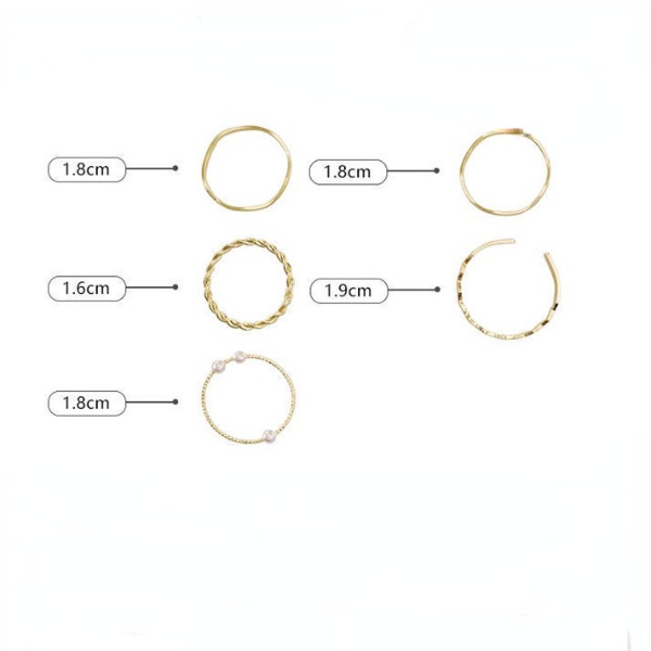 Bộ 5 Nhẫn Thiết Kế Gợn Sóng Đơn Giản Phong Cách Hàn Quốc Dành Cho Nữ