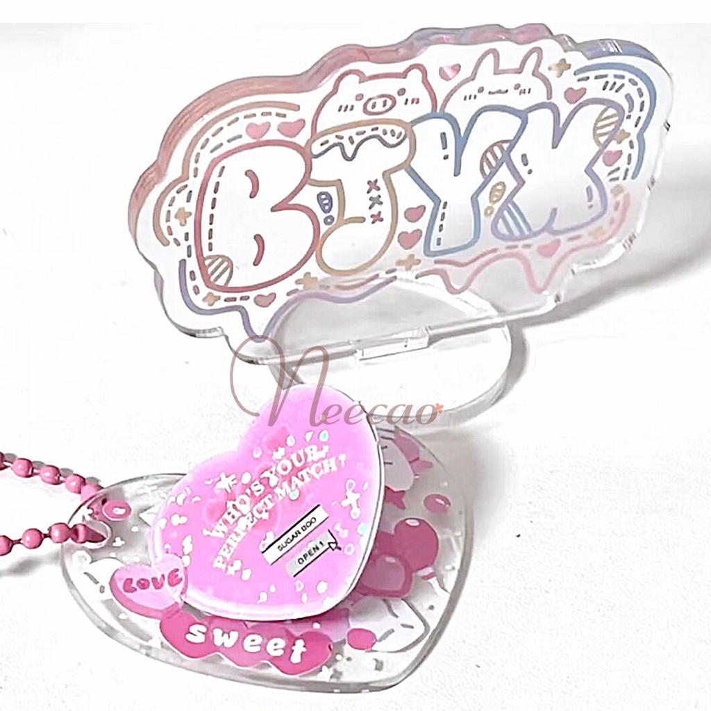 Móc Khóa Nhựa Trong Suốt Acrylic Sáng Tạo DIY Tự Trang Trí Sticker WashiThần Tượng Hình Tròn Trái Tim BJYX Neecao