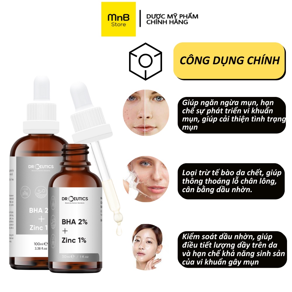 Serum DrCeutics BHA 2% ZinC 1% giảm mụn và giảm tiết dầu trên da 30ml