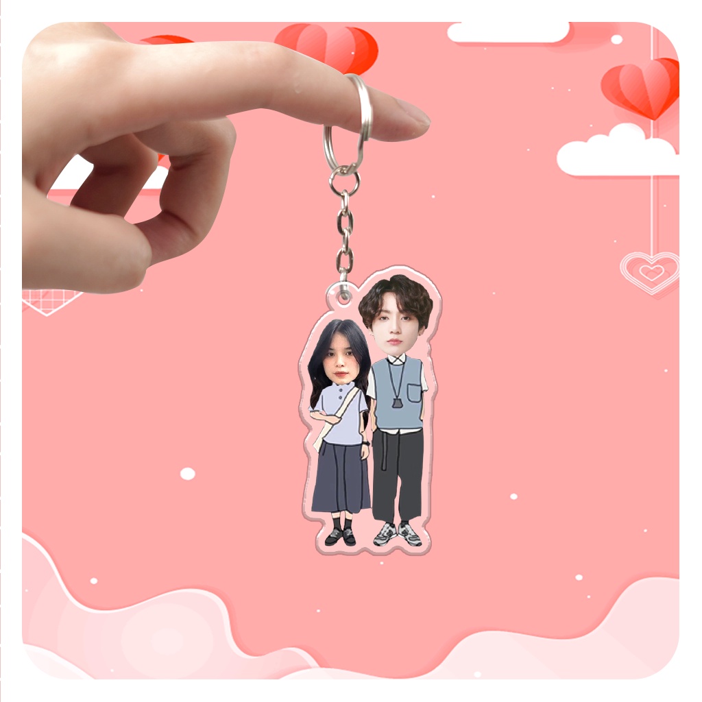 Móc khóa cặp đôi in theo yêu cầu dễ thương custom idol