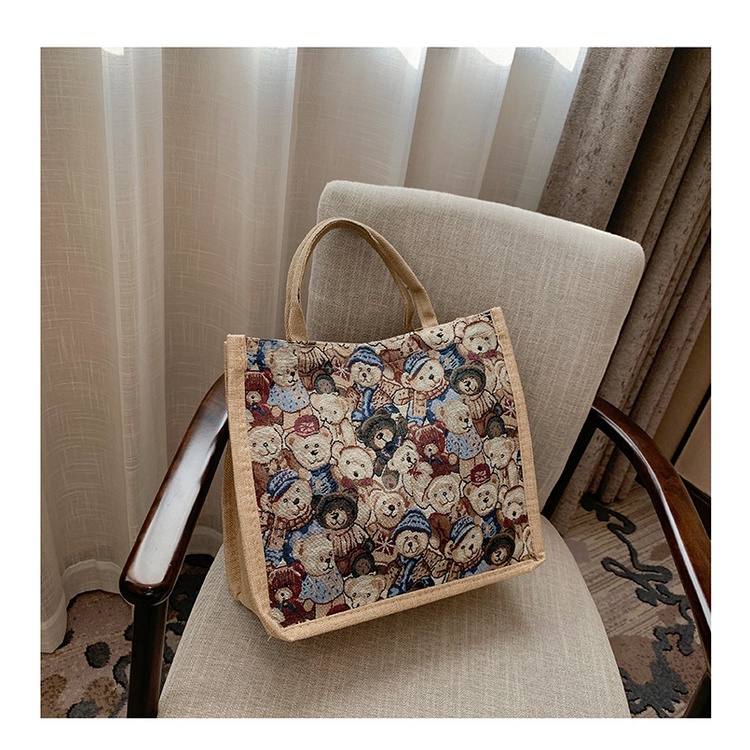 Túi Xách cotton Lanh Sức Chứa Lớn In Hình Gấu Thời Trang Đa Năng Thường Ngày Cho Học Sinh