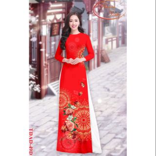 Bộ áo dài truyền thống may sẵn họa tiết đẹp