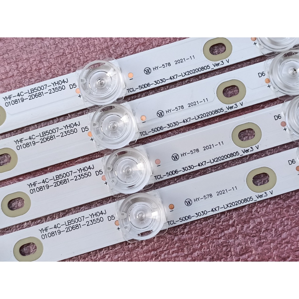THANH LED TIVI TCL 50P65 50S6500 50A8 50P8 MỚI 100%, BỘ 4 THANH, MỖI THANH 7 BÓNG 6V, DÀI 45,9cm. 4C-LB5007-YH04J