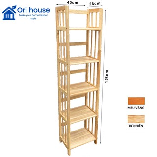 Kệ sách ngang 40cm 5 tầng gỗ cao su lắp ráp đa năng chắc chắn - Nội Thất Ori