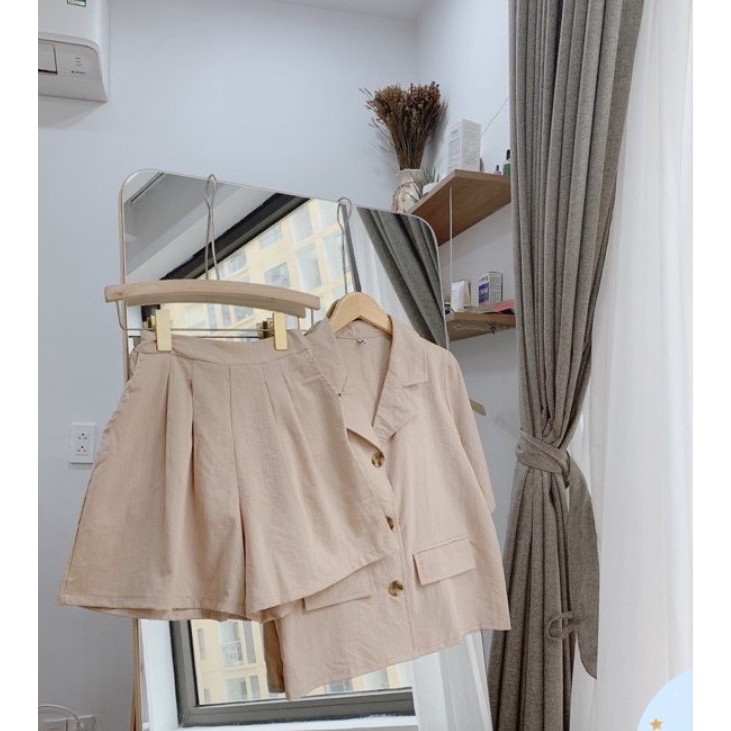 Set áo sơ mi đũi cổ vest tay bồng kèm chân váy nữ,bộ sơ mi tính,siêu xinh Set đi chơi | BigBuy360 - bigbuy360.vn