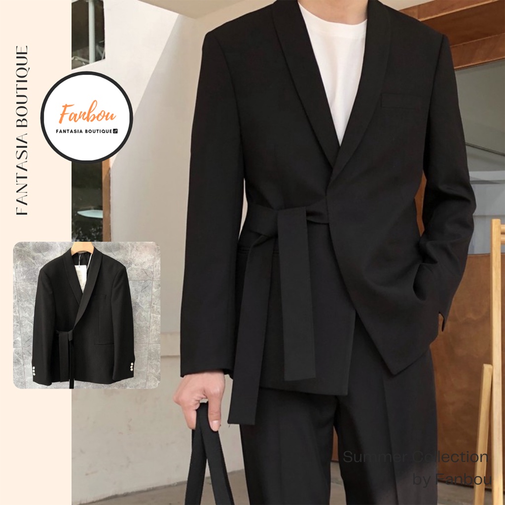 Áo Khoác Vest Blazer Nam Tay Dài Thắt Dây Eo [TẶNG CHÂM CÀI]