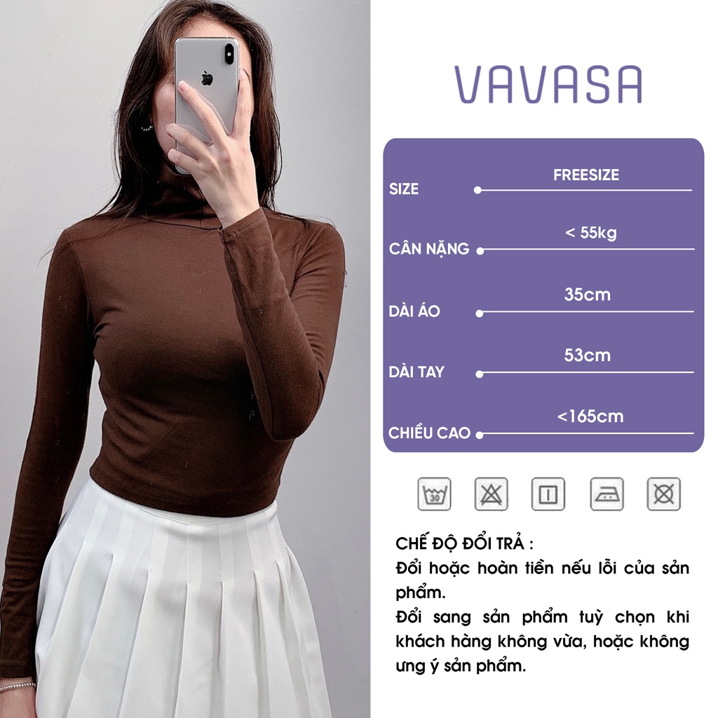 Áo croptop nữ tay dài kiểu ôm có cổ lọ bigsize thun body VAVASA CT07