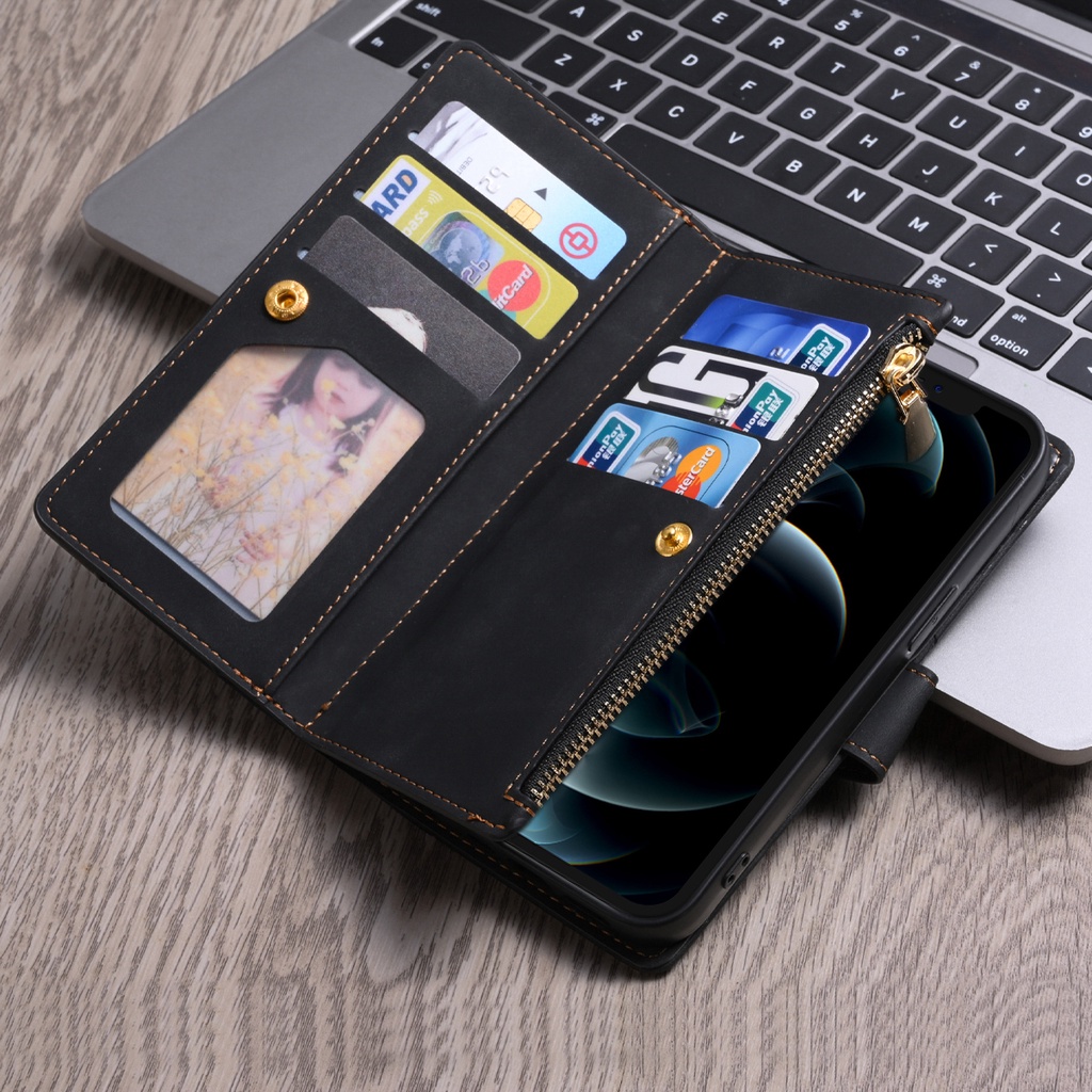 Ốp Điện Thoại Da Dạng Ví Nắp Lật Có Khóa Kéo Nhiều Màu Cho Samsung Note 8 9 10 Plus 20 S22 Ultra Lite