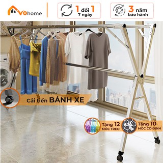 Sào Phơi Quần Áo INOX CÓ BÁNH XE.Tặng 22 Móc. Phiên Bản Giàn,Giá THÔNG MINH,Loại Cây Treo Đồ Gấp Gọn