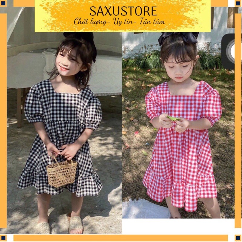 Đầm công chúa thiết kế họa tiết caro dễ thương đáng yêu kiểu Hàn thời trang mùa hè dành cho bé gái