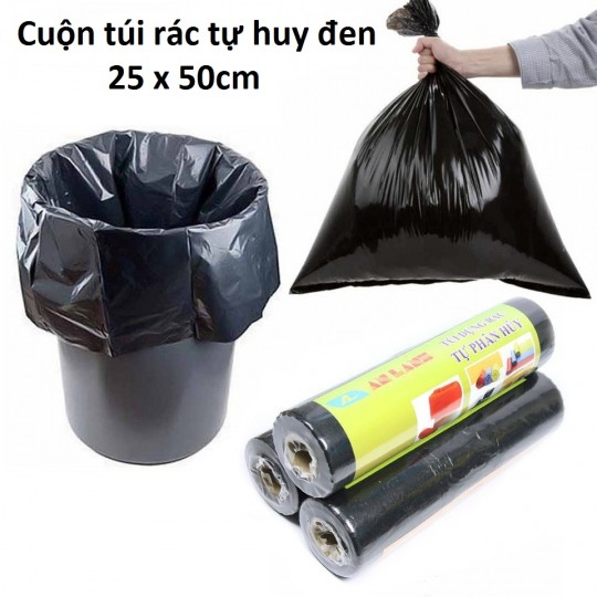 [FREESHIP] COMBO 5 CUỘN RÁC 100 BAO (45*50) - TÚI RÁC ĐEN TỰ HỦY (25*50) - 3 CUỘN (TIỂU, TRUNG, ĐẠI)