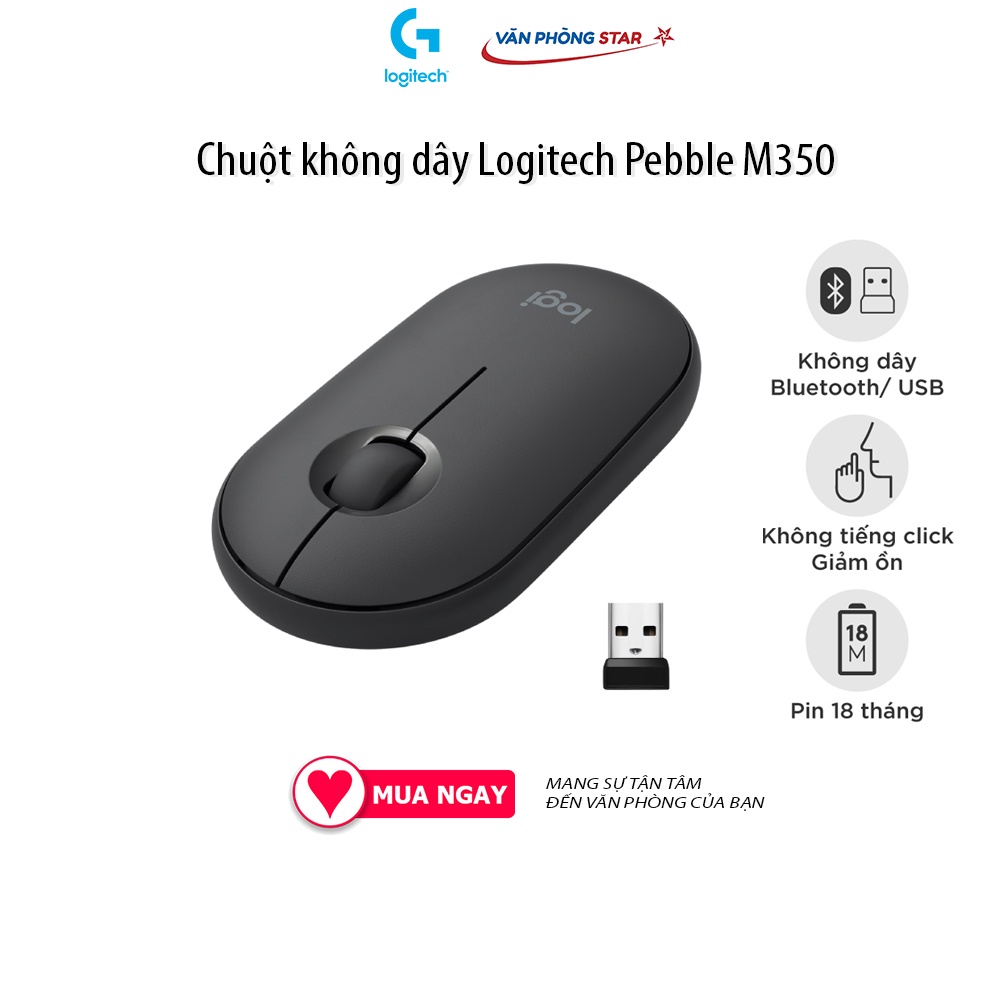 [Free ship] Chuột không dây Logitech Pebble M350 tối giản, hiện đại, thuận tiện khi sử dụng độ phân giải 100 dpi.