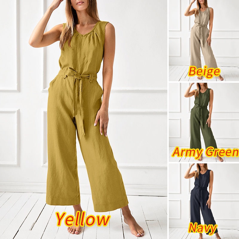 Zanzea Bộ Áo Liền Quần Sát Nách Ống Rộng Cột Dây Thời Trang Cho Nữ
