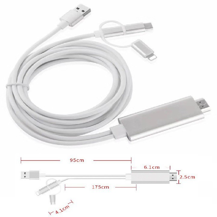 Cáp chuyển HDMI qua USB đa năng (TypeC, Iphone, Android)- Bảo hành 1 đổi 1