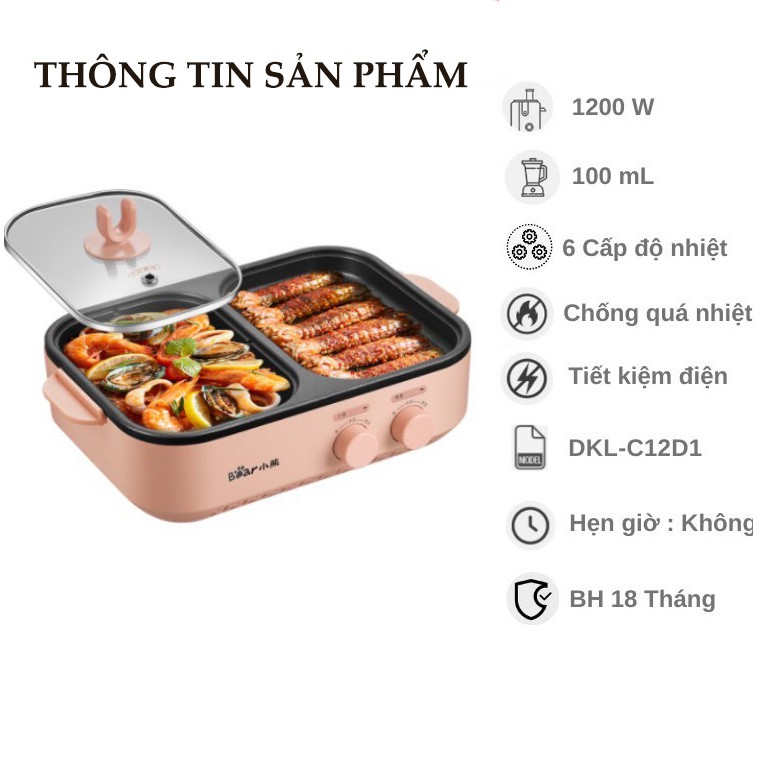 Bếp Lẩu Nướng Đa Năng 2 in 1 Chính Hãng Bear - L0510211